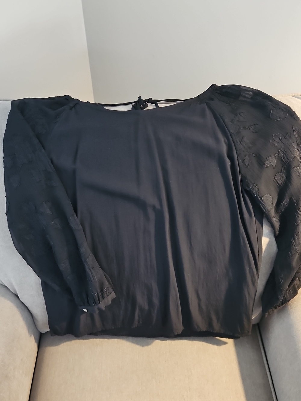 LOFT Black Lace-Sleeve Blouse